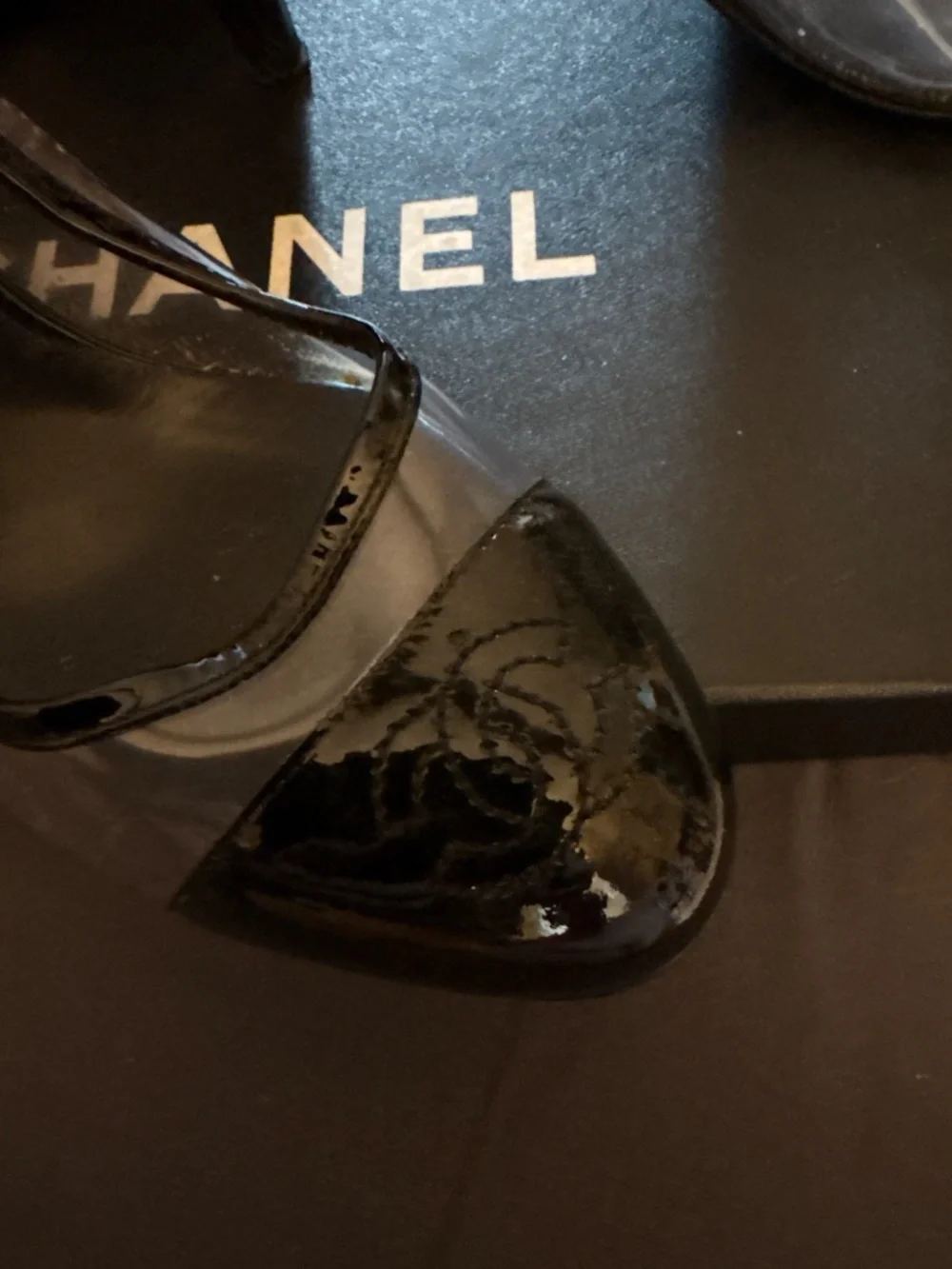 Chanel Black Patent and Clear Heels